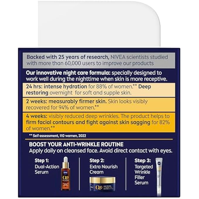 Nivea Q10 POWER 60 + SKIN ANTI-WRINKLE + REPLENISHING NIGHT CREAM (50 ML), POWERFUL ANTI AGEING CREAM, NIGHT-TIME MOISTURISER FOR WOMEN WITH COENZYME Q10, NIGHT FACE CREAM - Image 2